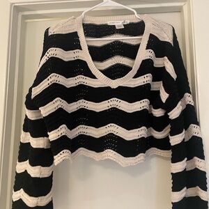 Altar'd State Black & Cream Striped V-Neck Sweater